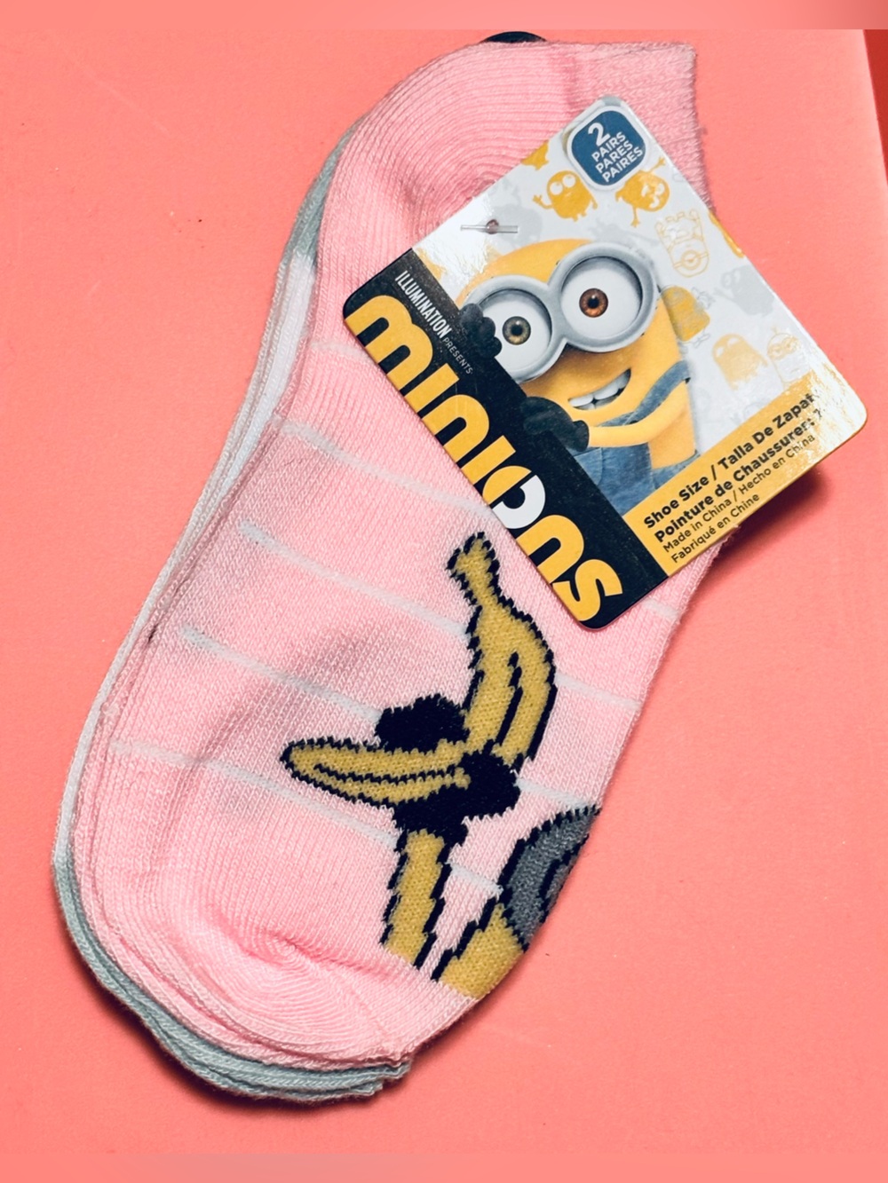 Minions Toddler Ankle Socks 2-Pack: Shoe Size 7-10